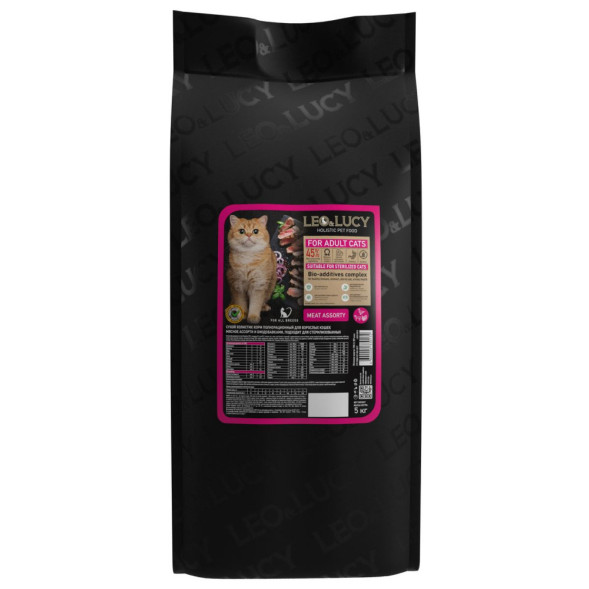 LEO&amp;amp;LUCY сухой холистик корм для взрослых стерилизованных кошек мясное ассорти - 5 кг