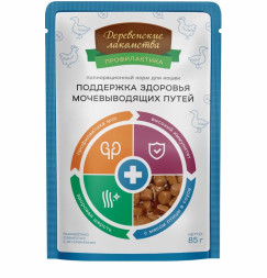 Деревенские лакомства влажный корм для взрослых кошек для здоровья мочевыводящих путей с птицей в паучах - 85 г х 12 шт
