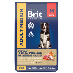Brit Premium Dog Adult Medium сухой корм для взрослых собак средних пород (10-25 кг), с индейкой и телятиной - 8 кг