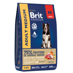 Brit Premium Dog Adult Medium сухой корм для взрослых собак средних пород (10-25 кг), с индейкой и телятиной - 8 кг