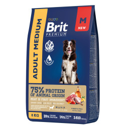 Brit Premium Dog Adult Medium сухой корм для взрослых собак средних пород (10-25 кг), с индейкой и телятиной - 8 кг