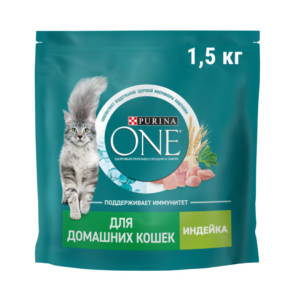 Purina ONE сухой корм для кошек при домашнем образе жизни с индейкой и цельными злаками - 1,5 кг