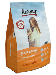 Karmy Hair &amp;amp; Skin сухой корм для взрослых кошек для здоровья кожи и шерсти c лососем - 400 г