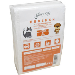 Glory Life пеленки c суперабсорбентом и липким фиксирующим слоем одноразовые для собак и кошек, белые, 5 шт, 60x60 см