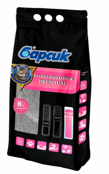 Барсик PREMIUM наполнитель комкующийся  бентонитовый - 3,3 л (впитывает до 8 л)