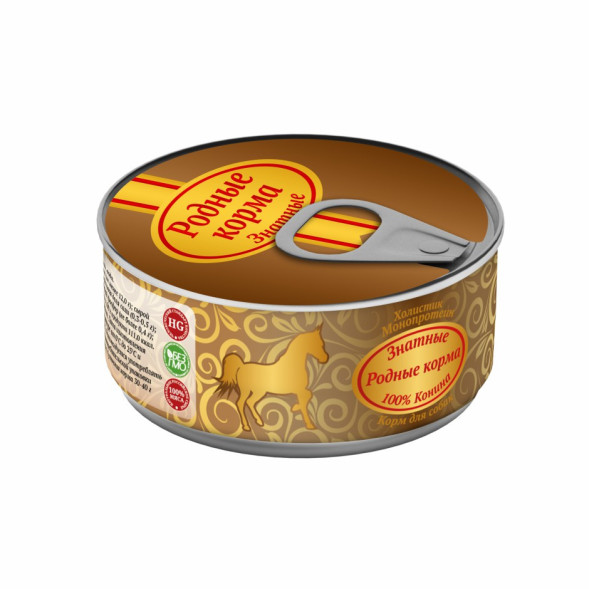 Родные Корма Знатные влажный корм для взрослых собак с кониной в консервах - 100 г х 24 шт
