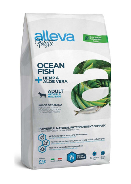 Alleva Holistic Adult Ocean Fish Medium/Maxi сухой корм для взрослых собак средних и крупных пород с рыбой, коноплей и алое вера 2 кг