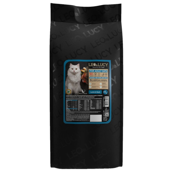 LEO&amp;amp;LUCY сухой холистик корм для взрослых стерилизованных кошек с ягненком и уткой - 5 кг