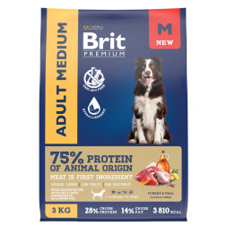 Brit Premium Dog Adult Medium сухой корм для взрослых собак средних пород (10-25 кг), с индейкой и телятиной - 3 кг