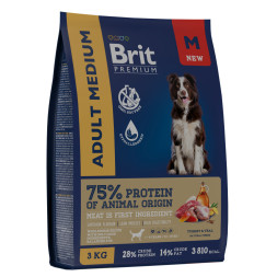 Brit Premium Dog Adult Medium сухой корм для взрослых собак средних пород (10-25 кг), с индейкой и телятиной - 3 кг