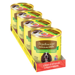 Консервы для взрослых собак Деревенские лакомства Домашние обеды Телятина по - деревенски с рубцом и овощами - 240 г х 4 шт