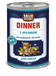 Solid Natura Dinner Кролик влажный корм для собак жестяная банка 0,34 кг (12 шт в уп)