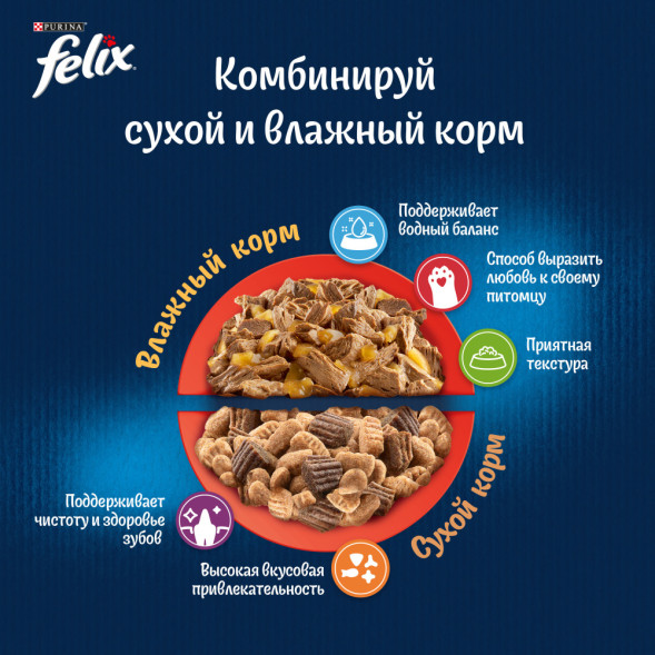 Felix Двойная Вкуснятина сухой корм для взрослых кошек с мясом - 10 кг