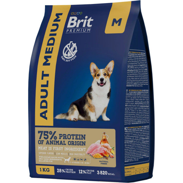 Brit Premium Dog Adult Medium сухой корм для взрослых собак средних пород с курицей - 1 кг