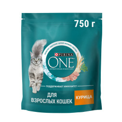 Purina One сухой корм для взрослых кошек с курицей и цельным злаками - 750 г