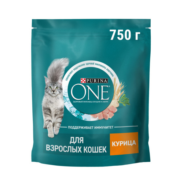 Purina One сухой корм для взрослых кошек с курицей и цельным злаками - 750 г