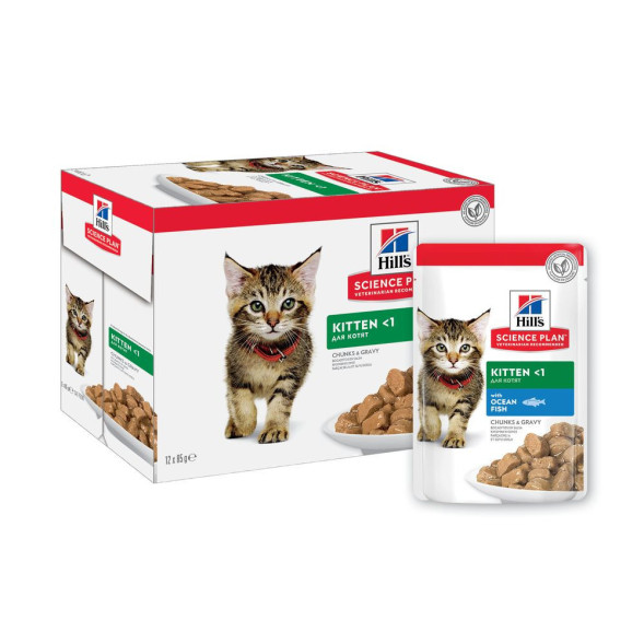 Влажный корм Hills Science Plan для котят для здорового роста и развития, пауч с океанической рыбой в соусе, 85 г х 12 шт