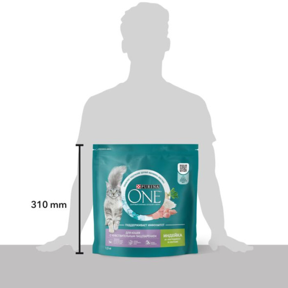 Сухой корм PURINA ONE® для кошек с чувствительным пищеварением с индейкой 1,5 кг