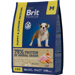 Brit Premium Dog Puppy and Junior Medium сухой корм для щенков и молодых собак средних пород с курицей - 3 кг