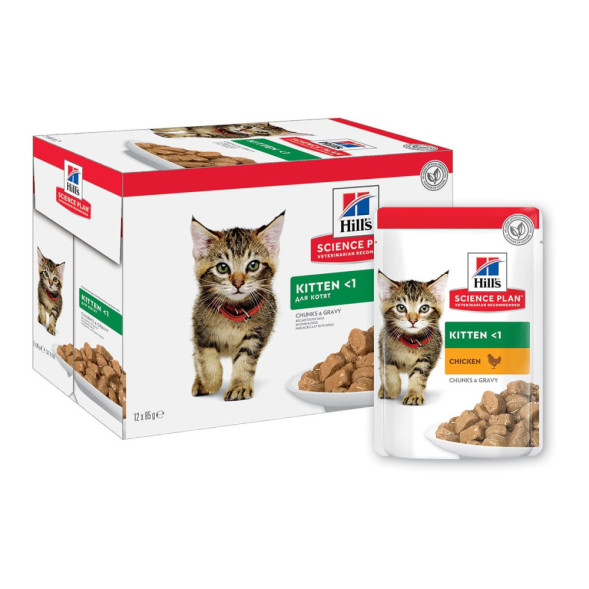 Влажный корм Hills Science Plan для котят для здорового роста и развития, пауч с курицей в соусе - 85 г x 12 шт