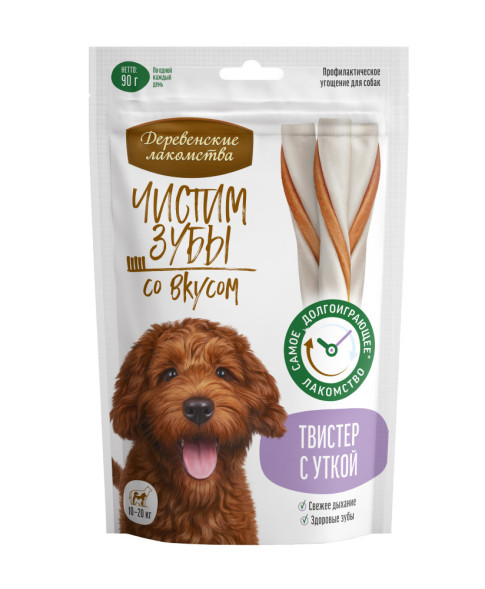 Деревенские лакомства Чистим зубы твистер для собак с уткой - 90 г