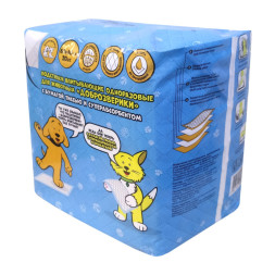 Доброзверики подстилки впитывающие для животных с бумагой тиссью и суперабсорбентом, 60х40 см, 20 шт