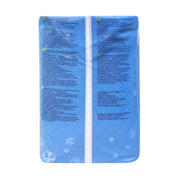 Доброзверики подстилки впитывающие для животных с бумагой тиссью и суперабсорбентом, 60х40 см, 20 шт