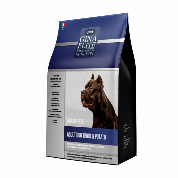 Gina Elite GF Dog Trout&amp;amp;Potato сухой беззерновой корм для взрослых собак средних пород с форелью и картофелем - 8 кг