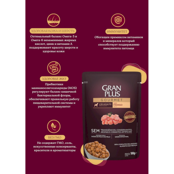 Granplus Gourmet Dog паучи для взрослых собак всех пород с курицей - 100 г x 18 шт