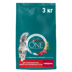 Сухой корм Purina ONE® для стерилизованных кошек и кастрированных котов с говядиной 3 кг