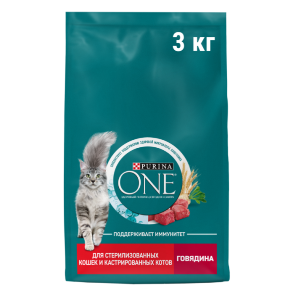 Сухой корм Purina ONE® для стерилизованных кошек и кастрированных котов с говядиной 3 кг