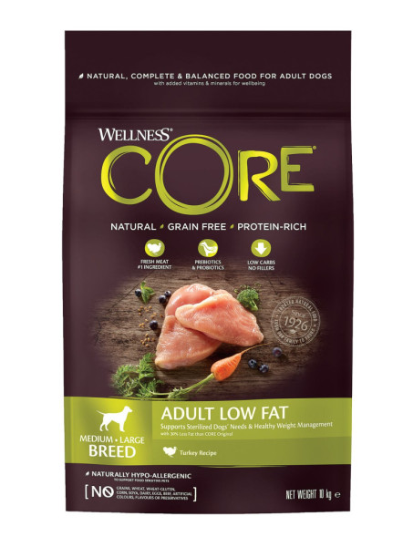 Wellness Сore сухой корм для взрослых собак средних и крупных пород с низким содержанием жира с индейкой 10 кг