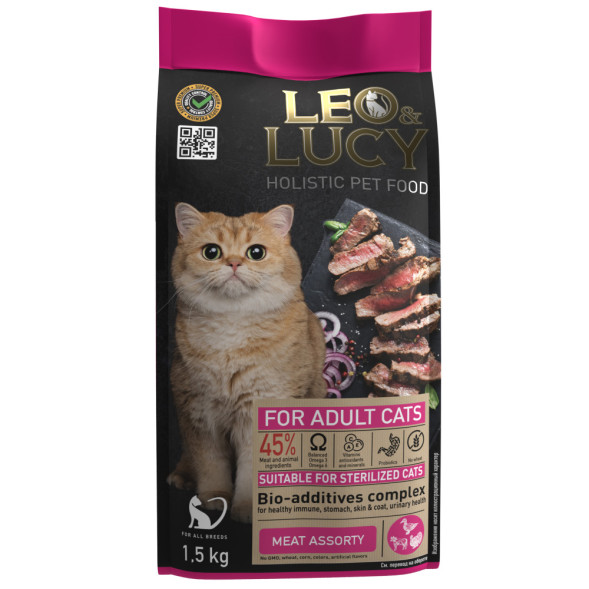 LEO&amp;amp;LUCY cухой холистик корм для взрослых стерилизованных кошек мясное ассорти - 1,5 кг