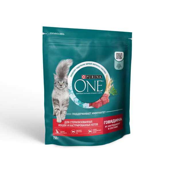 Purina ONE сухой корм для стерилизованных кошек с говядиной и пшеницей  - 750 г