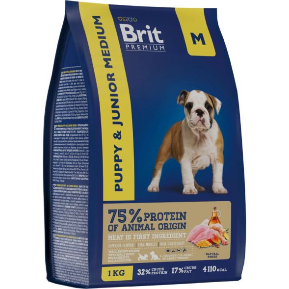Brit Premium Dog Puppy and Junior Medium сухой корм для щенков и молодых собак средних пород с курицей - 1 кг