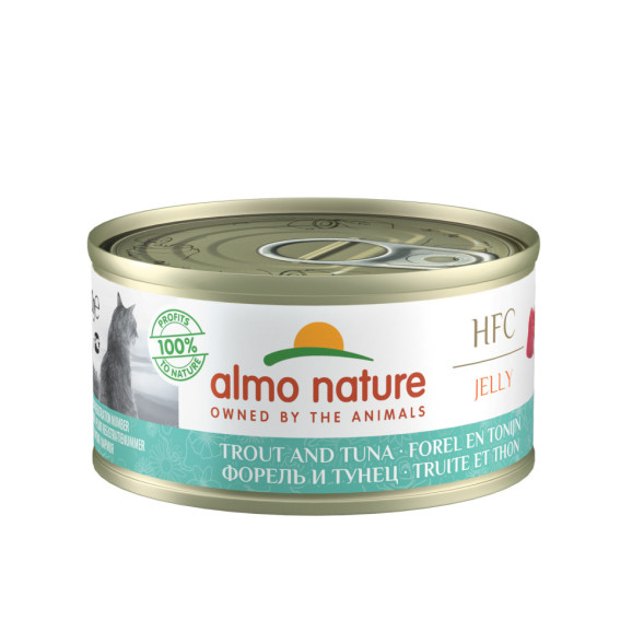 Almo Nature HFC Jelly Trout and Tuna консервированный корм для взрослых кошек с цельными кусочками форели и тунца, в бульоне - 70 г х 24 шт