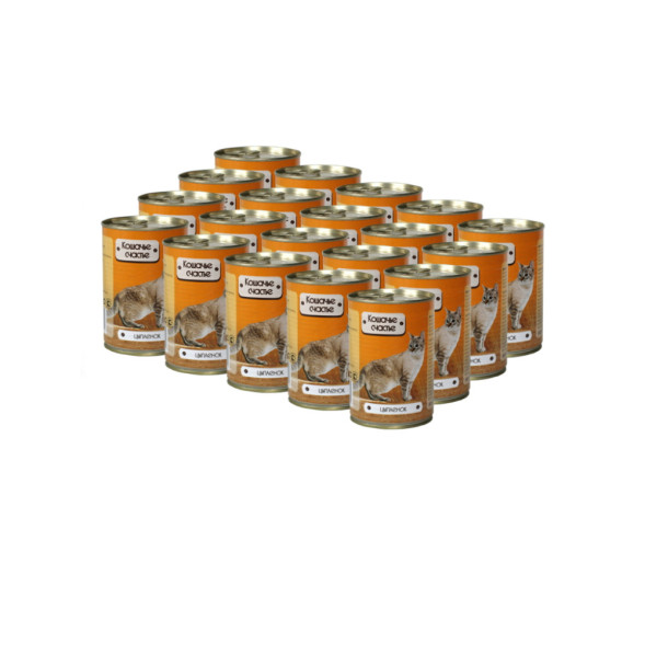 Кошачье счастье влажный корм для кошек с цыпленком, в консервах - 410 г х 20 шт