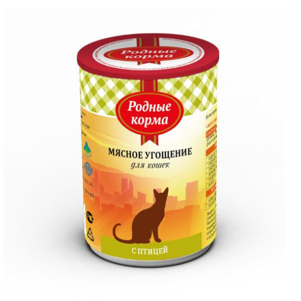 Родные корма Мясное угощение с Птицей консервы для кошек - 340 г х 12 шт