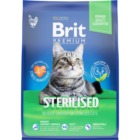 Brit Premium Cat Sterilised сухой корм для взрослых стерилизованных кошек с курицей - 2 кг