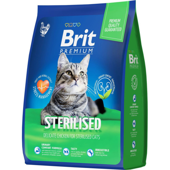 Brit Premium Cat Sterilised сухой корм для взрослых стерилизованных кошек с курицей - 2 кг