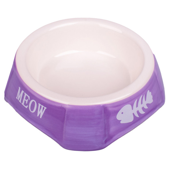 Mr.Kranch миска керамическая для кошек, 140 мл, фиолетовая с рыбками