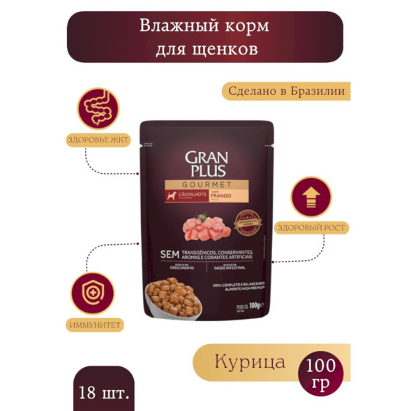 Granplus Gourmet Puppy паучи для щенков всех пород с курицей - 100 г x 18 шт