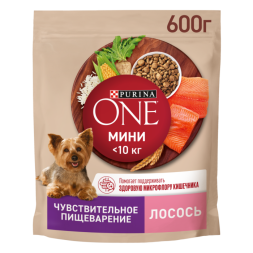 Сухой корм для собак Purina ONE Мини Чувствительная для мелких пород с лососем и рисом 600 г