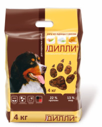 Дилли сухой корм для взрослых собак рагу из курицы с рисом - 4 кг