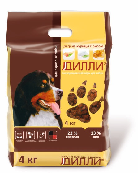 Дилли сухой корм для взрослых собак рагу из курицы с рисом - 4 кг