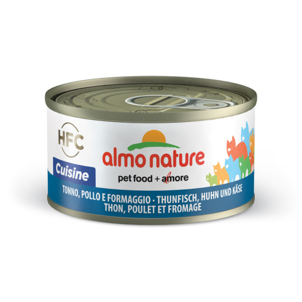 Almo Nature HFC Natural Tuna, Chicken and Cheese консервы для взрослых кошек с тунцом, курицей и сыром, в бульоне - 70 г х 24 шт