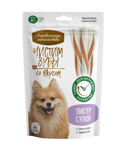 Деревенские лакомства Чистим зубы твистер для собак с уткой - 80 г