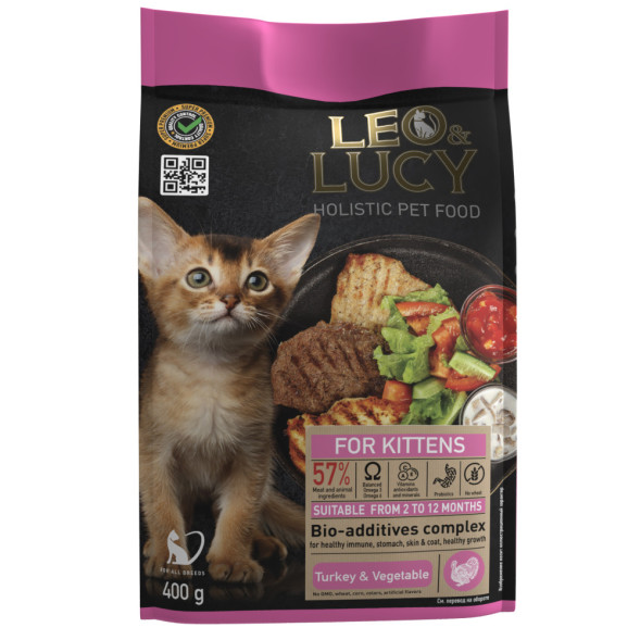 LEO&amp;amp;LUCY cухой холистик корм для котят с индейкой и овощами - 400 г