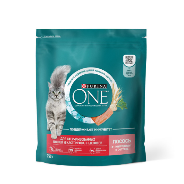 Purina ONE сухой корм для стерилизованных кошек с лососем и пшеницей  - 750 г