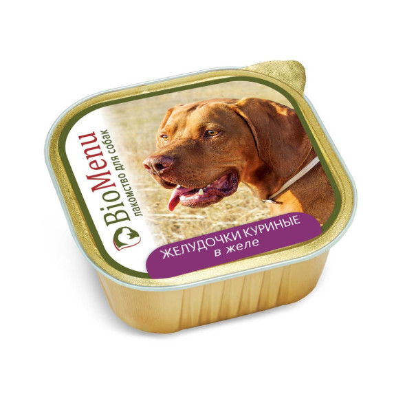 BioMenu Лакомство влажный корм для взрослых собак, желудочки куриные в желе, в ламистерах  - 300 г х 10 шт